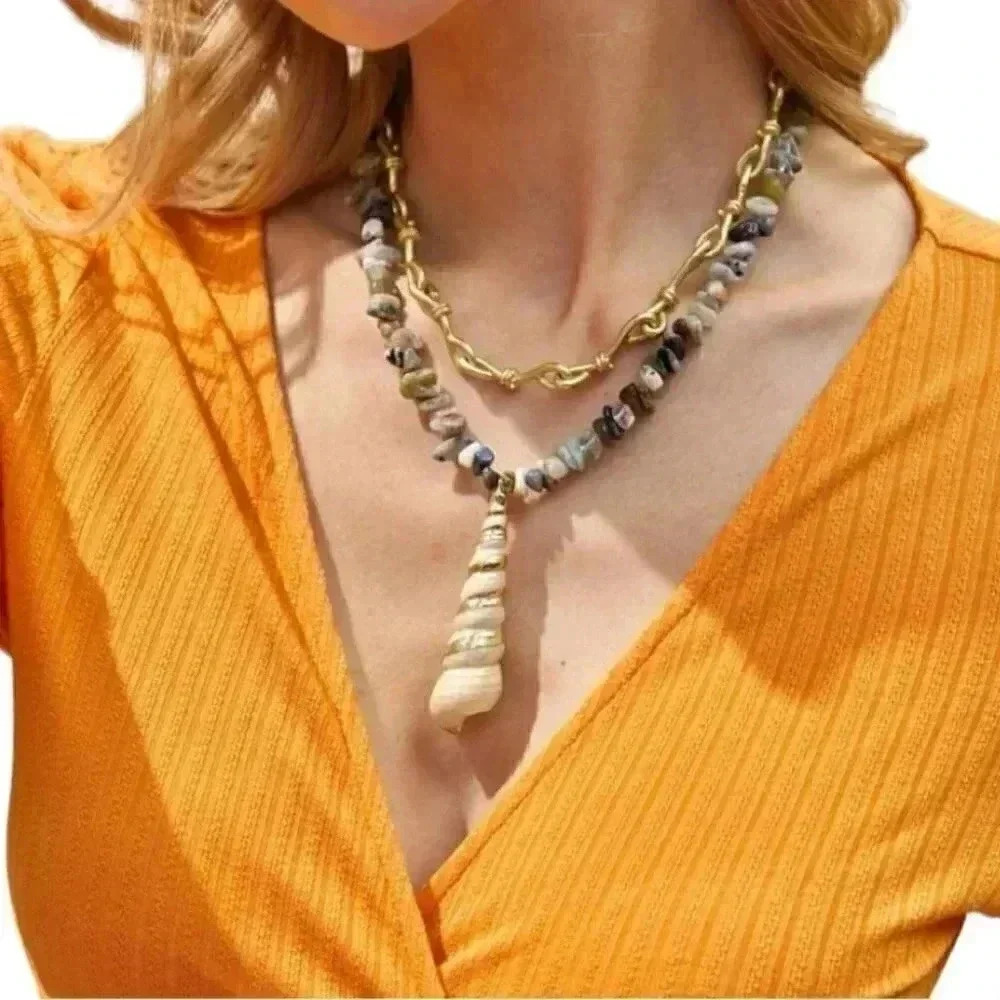 Conch Beaded Layered Gold Necklace